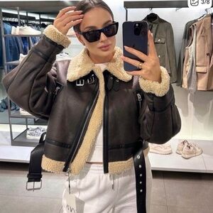 Zara Black and Cream Bomber Jacket
